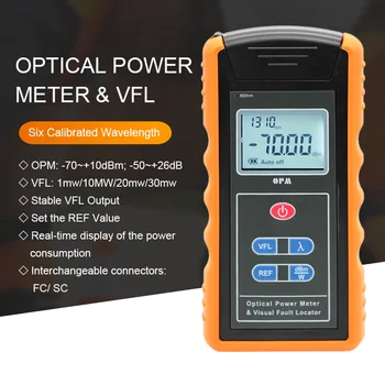 функции 2 in1 TM203N-A-V10 FC SC VFL Измеритель мощности 10 МВт VFL 650 нм и OPM Оптический измеритель мощности 6 длина волны -70 ~ + 10 дБм -50 ~ + 26 дБм