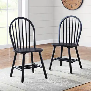 Обеденные стулья Autumn Lane Windsor из массива дерева, комплект из 2 штук, черная отделка (на складе в США)