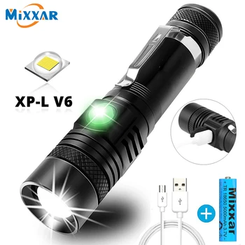 Ультра яркий светодиодный фонарик со светодиодными шариками XP-L-V6, водонепроницаемый фонарик, масштабируемый, 4 режима освещения, многофункциональная зарядка через USB