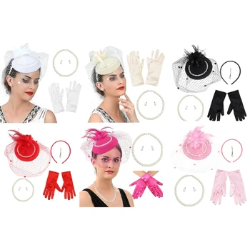 Новый стиль, женская шляпа в стиле панк для девочек, повязка на голову с жемчужными серьгами, ожерелье и перчатки, праздничный костюм для выступлений на косплей-вечеринках