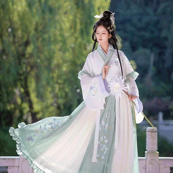 Традиционный китайский комплект Hanfu династии Вэйцзинь, Женский костюм Принцессы с цветочной вышивкой, платье для сцены, одежда для косплея