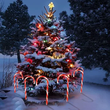 Рождественские солнечные фонари, Пол на открытом воздухе с одним прицепом и пятью рождественскими лампами из конфетного тростника, Праздничные украшения для вечеринок во внутреннем дворе