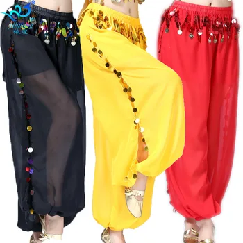 1 шт./лот, Женский Костюм для Танца Живота, Шаровары, Длинные шифоновые брюки для индийских танцев, монета для танцев
