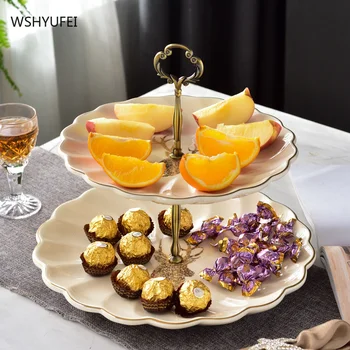 Современный и простой десертный стол, тарелка для конфет, фруктовая тарелка, двойная решетка, гостиная, журнальный столик, креативное оформление, керамика