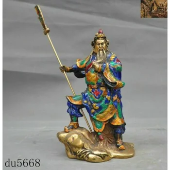 9-Дюймовая китайская бронзовая перегородчатая позолоченная статуя Дракона Guanggong Guanyu General Warrior