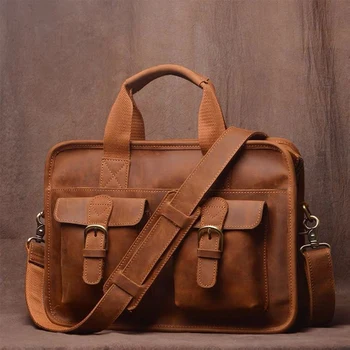  Мужской портфель из натуральной кожи, винтажная сумка для путешествий, Деловая 14-дюймовая сумка для ноутбука, офисная сумка 