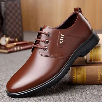 Мужская обувь из натуральной кожи Коричневого, черного цвета С круглым носком на шнуровке, Дышащие удобные деловые мужские модельные туфли, Социальная обувь 2023