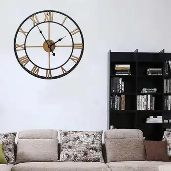 40 см Современные 3D Большие Ретро Черные Железные Круглые Художественные Полые металлические настенные часы с римскими цифрами в скандинавском стиле, украшение для дома, гостиной