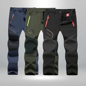 Модные мужские зимние уличные водонепроницаемые походные брюки, Дышащие шерстяные брюки из мягкой оболочки, Теплые брюки для Кемпинга, Походные теплые брюки Размера Плюс L-6XL
