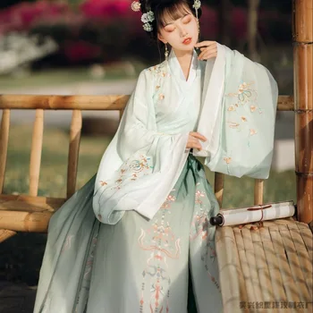 Yourqipao/ Летняя розово-зеленая юбка-фея для выступлений, платье в китайском традиционном стиле Hanfu длиной до талии, косплей Hanfu для женщин