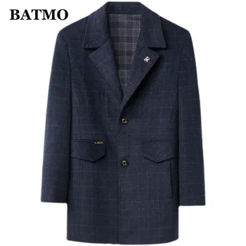 BATMO 2021, новое поступление, осенний высококачественный шерстяной клетчатый тренч для мужчин, мужские шерстяные куртки, большие размеры M-XXXXL MY82107