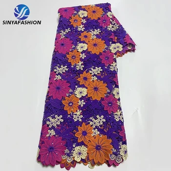 Новейшая многоцветная африканская Гипюровая Кружевная ткань с вышивкой 2023, Высококачественные Нигерийские кружевные ткани с камнями 26304