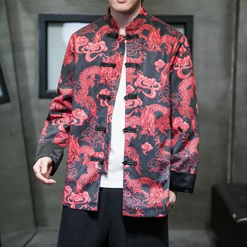 Новая мужская вельветовая куртка из оленьей кожи, костюм Тан, Hanfu, Большой Размер, топ Чонсам, Восточное ретро китайское пальто